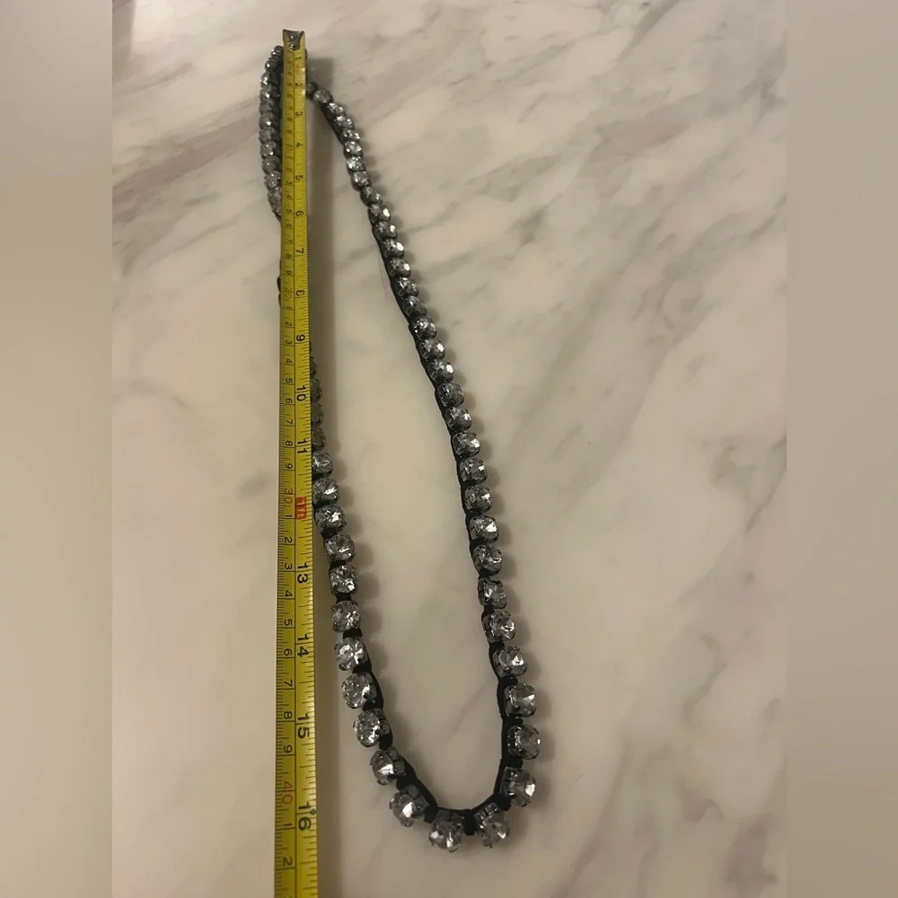 Necklace Faux Diamond Silver Long Super Shiny Party Black Corded